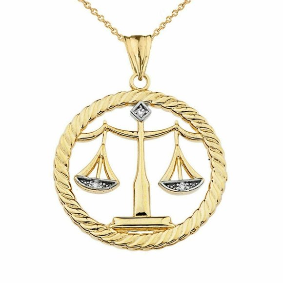 10k Real Gold Diamond Scales of Justice Pendant
